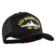 USS Mauna Kea AE 22 Patched Solid Cotton Twill 5 Panel Mesh Back Cap - Black OSFM