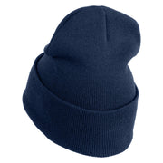 Cute Hedgehog with Ladybug Embroidered Iron On Patched 12 Inch Long Knitted Beanie - Navy OSFM