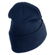 Cute Hedgehog with Ladybug Embroidered Iron On Patched 12 Inch Long Knitted Beanie - Navy OSFM
