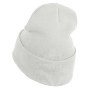 Cute Hedgehog with Ladybug Embroidered Iron On Patched 12 Inch Long Knitted Beanie - White OSFM