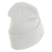 Cute Hedgehog with Ladybug Embroidered Iron On Patched 12 Inch Long Knitted Beanie - White OSFM