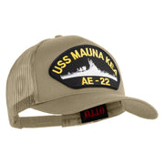 USS Mauna Kea AE 22 Patched Solid Cotton Twill 5 Panel Mesh Back Cap - Khaki OSFM