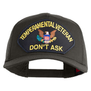 Temperamental Veteran Don't Ask Patched Solid Cotton Twill 5 panel Mesh Back Cap - Charcoal OSFM