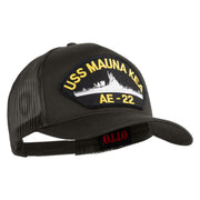 USS Mauna Kea AE 22 Patched Solid Cotton Twill 5 Panel Mesh Back Cap - Charcoal OSFM