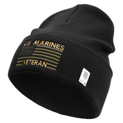 US Marine Veteran Flag Logo Embroidered 12 Inch Solid Knit Cuff Long Beanie Made in USA - Black OSFM