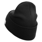 US Marine Veteran Flag Logo Embroidered 12 Inch Solid Knit Cuff Long Beanie Made in USA - Black OSFM