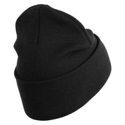 US Marine Veteran Flag Logo Embroidered 12 Inch Solid Knit Cuff Long Beanie Made in USA - Black OSFM