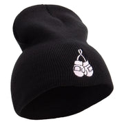 Cute Boxing Gloves to Cancer Day Embroidered 8 inch Acrylic Short Beanie - Black OSFM