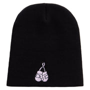 Cute Boxing Gloves to Cancer Day Embroidered 8 inch Acrylic Short Beanie - Black OSFM