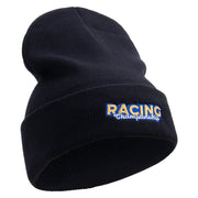 Racing Championship Embroidered 12 Inch Long Knitted Beanie - Navy OSFM