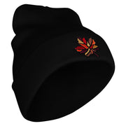 Colorful Fall Leaf Embroidered 12 Inch Long Knitted Beanie - Black OSFM