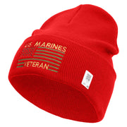 US Marine Veteran Flag Logo Embroidered 12 Inch Solid Knit Cuff Long Beanie Made in USA - Red OSFM