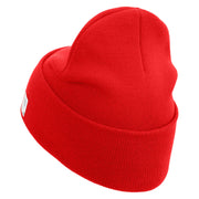 US Marine Veteran Flag Logo Embroidered 12 Inch Solid Knit Cuff Long Beanie Made in USA - Red OSFM