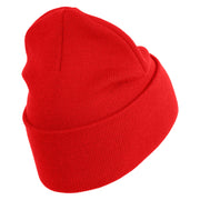 US Marine Veteran Flag Logo Embroidered 12 Inch Solid Knit Cuff Long Beanie Made in USA - Red OSFM