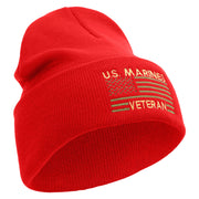 US Marine Veteran Flag Logo Embroidered 12 Inch Solid Knit Cuff Long Beanie Made in USA - Red OSFM
