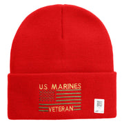 US Marine Veteran Flag Logo Embroidered 12 Inch Solid Knit Cuff Long Beanie Made in USA - Red OSFM