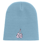 Cute Boxing Gloves to Cancer Day Embroidered 8 inch Acrylic Short Beanie - Lt-Blue OSFM