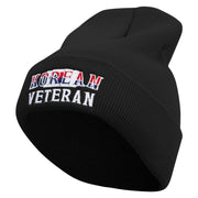 Proud Korean Veteran Embroidered 12 Inch Long Knitted Beanie - Black OSFM