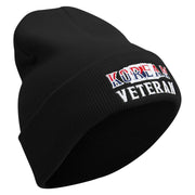 Proud Korean Veteran Embroidered 12 Inch Long Knitted Beanie - Black OSFM