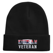 Proud Korean Veteran Embroidered 12 Inch Long Knitted Beanie - Black OSFM