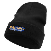 Racing Championship Embroidered 12 Inch Long Knitted Beanie - Black OSFM