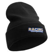 Racing Championship Embroidered 12 Inch Long Knitted Beanie - Black OSFM