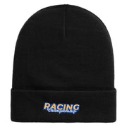 Racing Championship Embroidered 12 Inch Long Knitted Beanie - Black OSFM