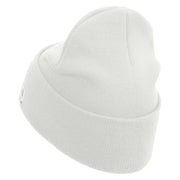 US Marine Veteran Flag Logo Embroidered 12 Inch Solid Knit Cuff Long Beanie Made in USA - White OSFM