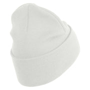 US Marine Veteran Flag Logo Embroidered 12 Inch Solid Knit Cuff Long Beanie Made in USA - White OSFM
