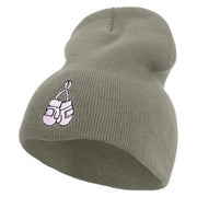 Cute Boxing Gloves to Cancer Day Embroidered 8 inch Acrylic Short Beanie - Grey OSFM