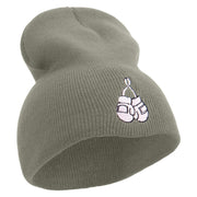 Cute Boxing Gloves to Cancer Day Embroidered 8 inch Acrylic Short Beanie - Grey OSFM