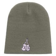 Cute Boxing Gloves to Cancer Day Embroidered 8 inch Acrylic Short Beanie - Grey OSFM