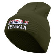 Proud Korean Veteran Embroidered 12 Inch Long Knitted Beanie - Olive OSFM