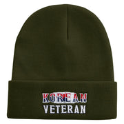 Proud Korean Veteran Embroidered 12 Inch Long Knitted Beanie - Olive OSFM