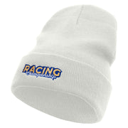 Racing Championship Embroidered 12 Inch Long Knitted Beanie - White OSFM