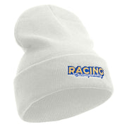 Racing Championship Embroidered 12 Inch Long Knitted Beanie - White OSFM
