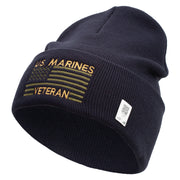 US Marine Veteran Flag Logo Embroidered 12 Inch Solid Knit Cuff Long Beanie Made in USA - Navy OSFM