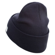 US Marine Veteran Flag Logo Embroidered 12 Inch Solid Knit Cuff Long Beanie Made in USA - Navy OSFM