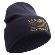 US Marine Veteran Flag Logo Embroidered 12 Inch Solid Knit Cuff Long Beanie Made in USA - Navy OSFM