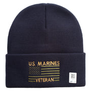 US Marine Veteran Flag Logo Embroidered 12 Inch Solid Knit Cuff Long Beanie Made in USA - Navy OSFM