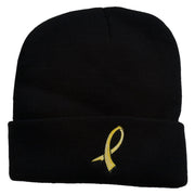 Cancer Color Ribbon Embroidered Long Beanie