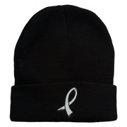 Cancer Color Ribbon Embroidered Long Beanie