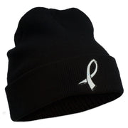 Cancer Color Ribbon Embroidered Long Beanie