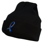 Cancer Color Ribbon Embroidered Long Beanie