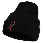 Cancer Color Ribbon Embroidered Long Beanie