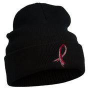 Cancer Color Ribbon Embroidered Long Beanie