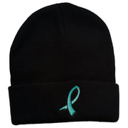 Cancer Color Ribbon Embroidered Long Beanie