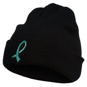 Cancer Color Ribbon Embroidered Long Beanie