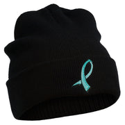 Cancer Color Ribbon Embroidered Long Beanie