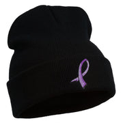 Cancer Color Ribbon Embroidered Long Beanie